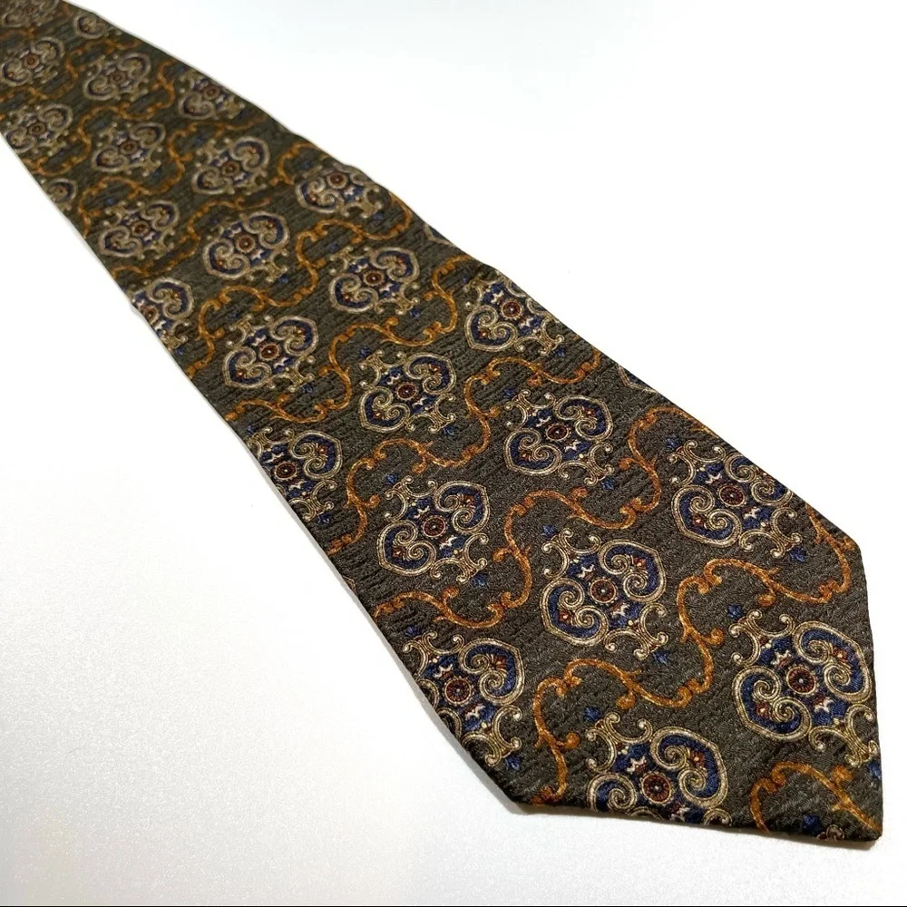 Italian Silk Tie by Club Room Green Blue Tan Gold